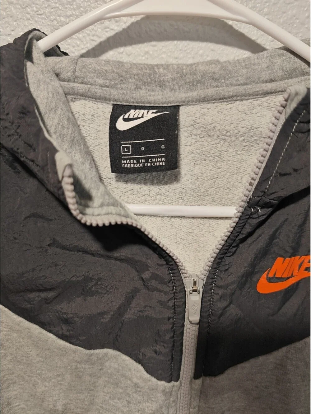 Nike Grey and Black Hoodie with Orange Logo and 'Just Do It'